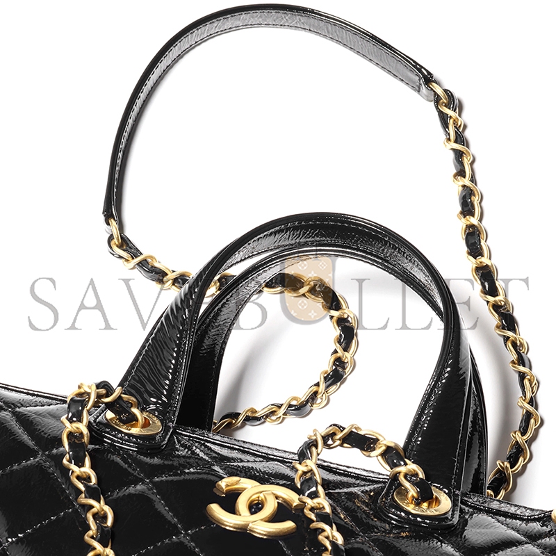 Ch*el large bowling bag patent crumpled calfskin & gold-tone metal black as5579 (31*17*13cm)